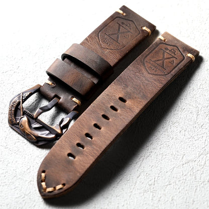 Handmade Bronze Buckle Strap, Compatible with Bronze Watch Accessories, 20MM 22MM 24MM 26MM Thick, Brown Leather Strap