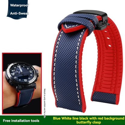 Cinturino per orologio in gomma e nylon per Casio PROTREK PRG-600YB PRG-650 PRW-6600 - Cinturino sportivo in tela e silicone da 24 mm