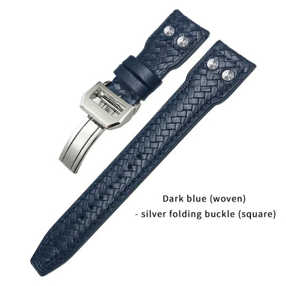 Cinturino per orologio in pelle di vacchetta intrecciata, 22mm 21mm, adatto per orologi IWC Big Pilot TOP GUN IW3777 IW5007, cinturino rivettato in morbida pelle blu