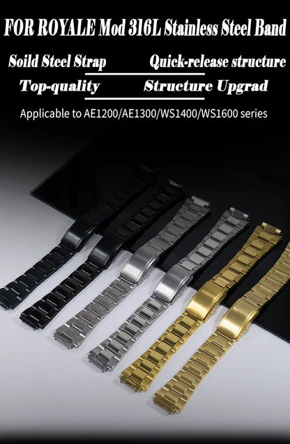 Bracelet de montre solide en acier inoxydable 316L, pour montre Casio AE1200WH, modèle Royale, poli et brossé, bracelet en métal AE1200