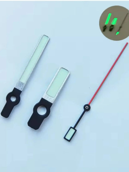Lancette luminosa verde SKX007/SRP777, set di lancette per NH35 NH36 62MAS, movimento di orologio a tre lancette, lancette nere e rosse