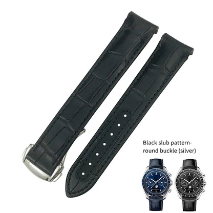 Bracelet de montre en cuir véritable à extrémité incurvée pour Omega Speedmaster Seam84AT150, déploiement struc19 mm 20mm 21mm, noir, bleu