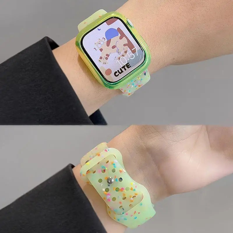 Ensemble de coques dégradées avec bracelet en silicone couleur gelée pour Apple Watch 49mm 45mm 46mm 44mm 41mm 40mm 38mm