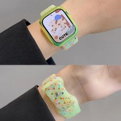 Ensemble de coques dégradées avec bracelet en silicone couleur gelée pour Apple Watch 49mm 45mm 46mm 44mm 41mm 40mm 38mm