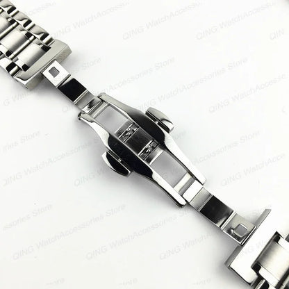 Solid stainless steel watch band with flat, arc-shaped end for Tissot butterfly clasp bracelets, sizes 12, 13, 14, 15, 16, 17, 18, 19, 20, 21, 22, 23, 24mm, universal