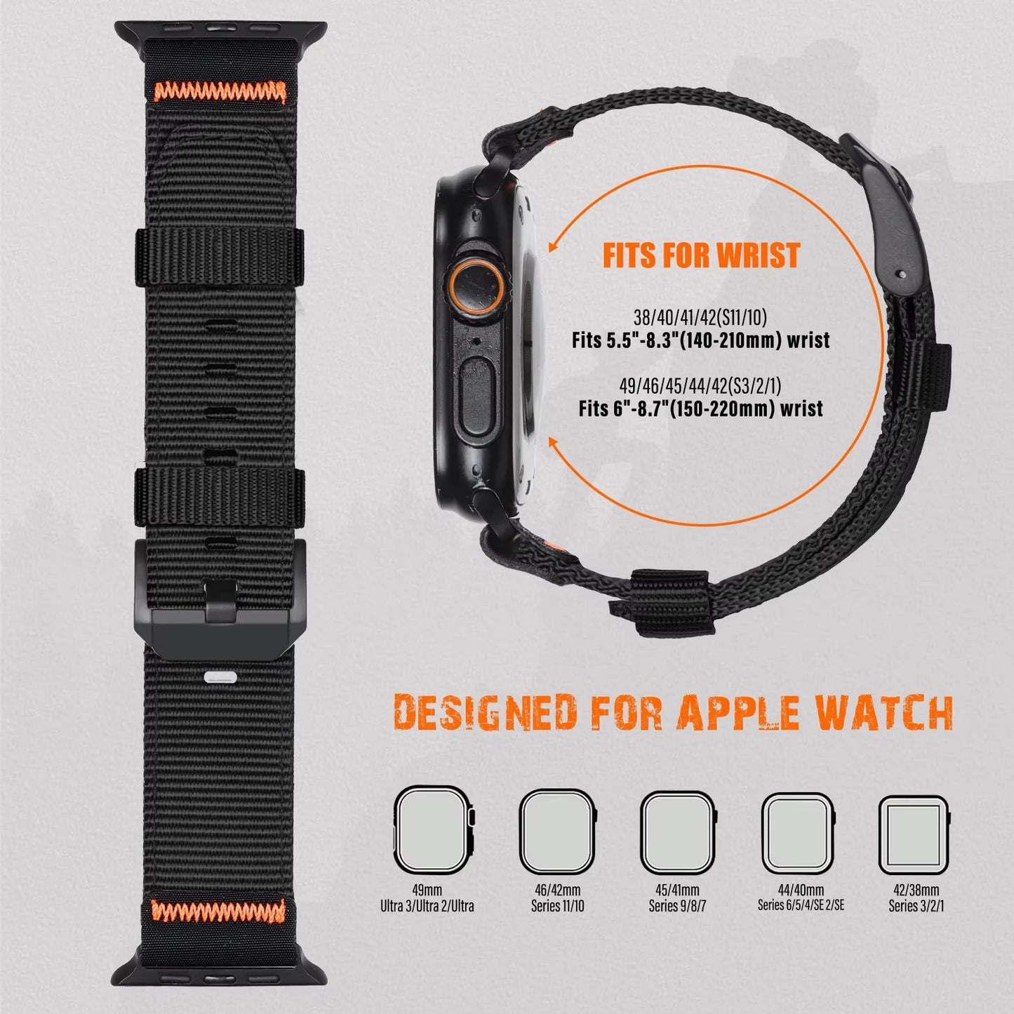 Nylon strap for Apple Watch, compatible with sizes 46mm, 42mm, 45mm, 44mm, 41mm, 40mm, 49mm, for iWatch Series 11, 10, 9, 8, SE, 7, 6, 5, Ultra, 3, 2