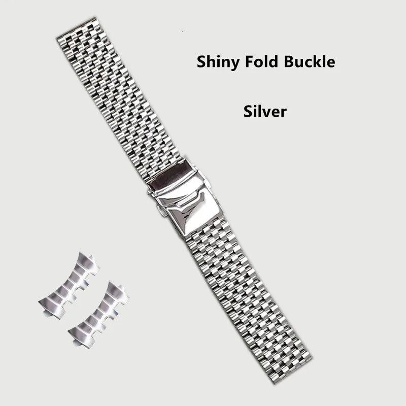 Cinturino universale in acciaio inossidabile, estremità diritta curva, sette perle di riso, bracciale, adatto a tutti gli orologi, 20 mm, 22 mm