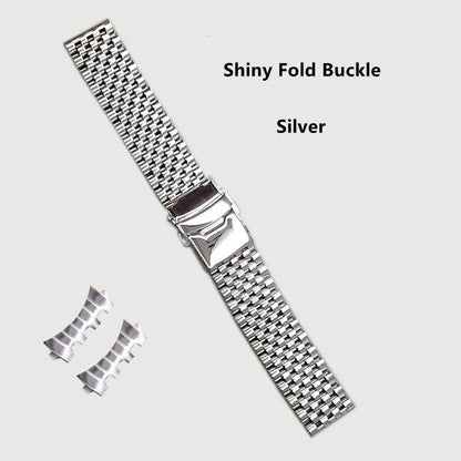 Cinturino universale in acciaio inossidabile, estremità diritta curva, sette perle di riso, bracciale, adatto a tutti gli orologi, 20 mm, 22 mm