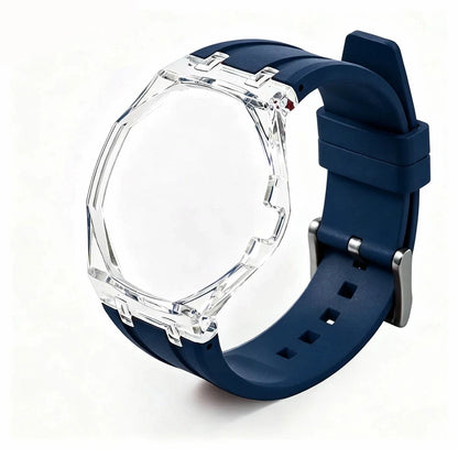 Cassa in plastica trasparente Glacier + cinturino in silicone per orologio da taschino AP X Swatch Royal Pop, trasformatore da orologio da taschino a cinturino in caucciù