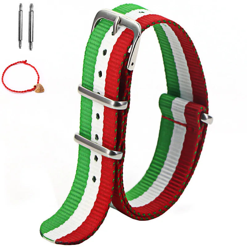 Bracelet de montre à rayures de remplacement pour hommes et femmes, en Nylon, avec boucle ardillon argentée, 16MM 18MM 20MM 22MM, bracelet à dégagement rapide