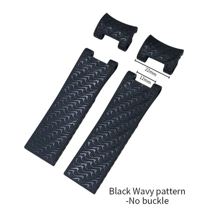 Bracelet de montre en caoutchouc de silicone à extrémité incurvée de 22mm, pour Ulysse Nardin 263 DIVER, noir, bleu, ondulé, étanche