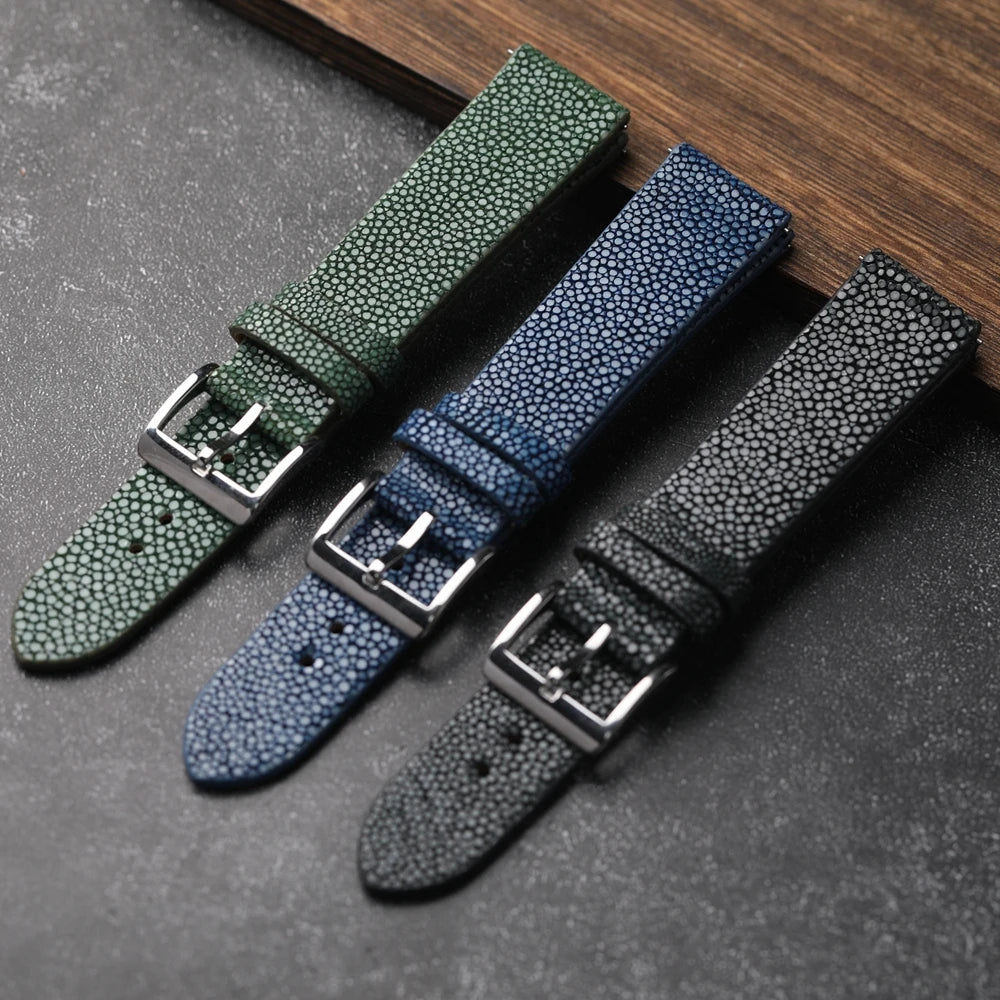 Handmade Beaded Fish Leather Bracelet, 18MM 19MM 20MM 21MM 22MM, Black, Blue, Green, Watch Strap