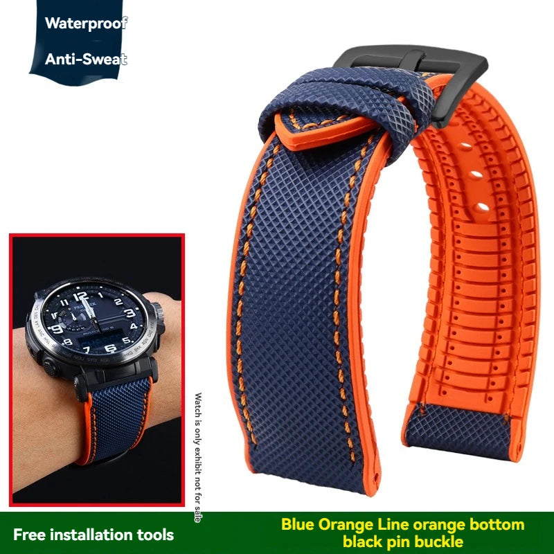 Cinturino per orologio in gomma e nylon per Casio PROTREK PRG-600YB PRG-650 PRW-6600 - Cinturino sportivo in tela e silicone da 24 mm