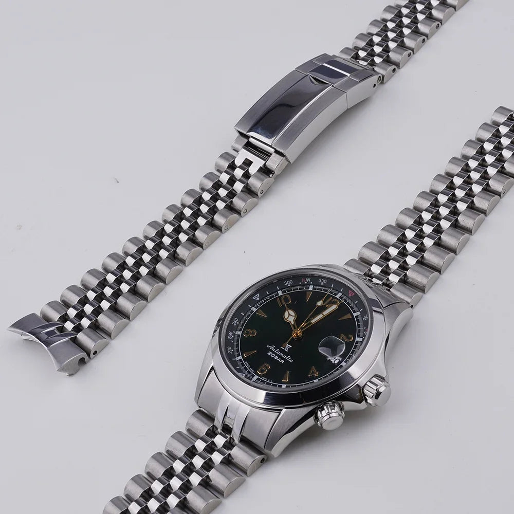 Rolamy 20mm bracelet jubilé pour Seiko Prospex alpiniste SPB115 117 121 123 209 SARB013 15 bracelet de montre en acier inoxydable à extrémité incurvée solide