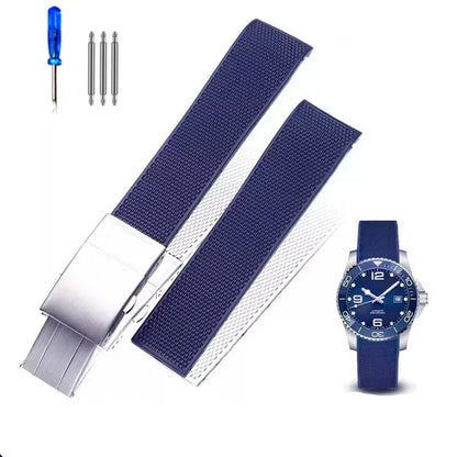 FKM Rubber Watch Strap for Longines - Deployment Clasp - Hydroconquest L3 Conquest