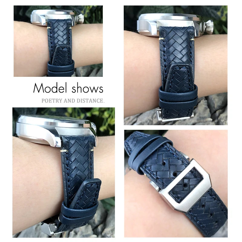Bracelet de montre tissé en cuir de vachette pour IWC, bracelet de montre en cuir véritable, extrémité incurvée, marque de pilote portugaise, haute qualité, 20mm, 21mm, 22mm