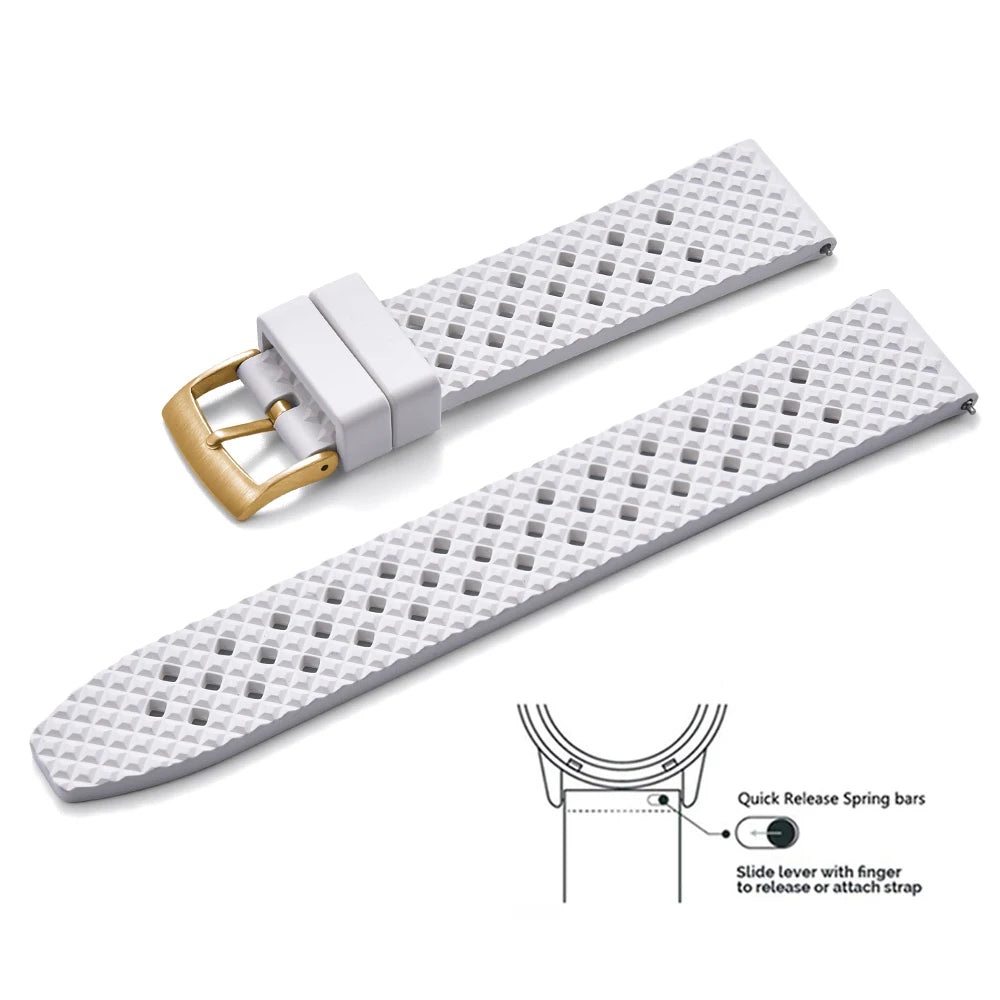 Bracelets de montre en caoutchouc FKM tropical premium 20 mm 22 mm à dégagement rapide, motif nid d'abeille, respirants et poreux pour Seiko SRP775