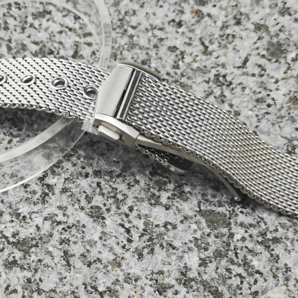 Cinturino Web da 20 mm adatto alla cassa Omega Seamaster NH35, in acciaio inossidabile 904L, fibbia ad ardiglione, argento