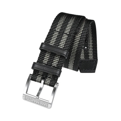 Cinturino per orologio San Martin, pezzo unico, 20 mm, nylon resistente, acciaio inossidabile 316L, fibbia ad ardiglione con logo, fibbia in pelle retrò militare SN0105