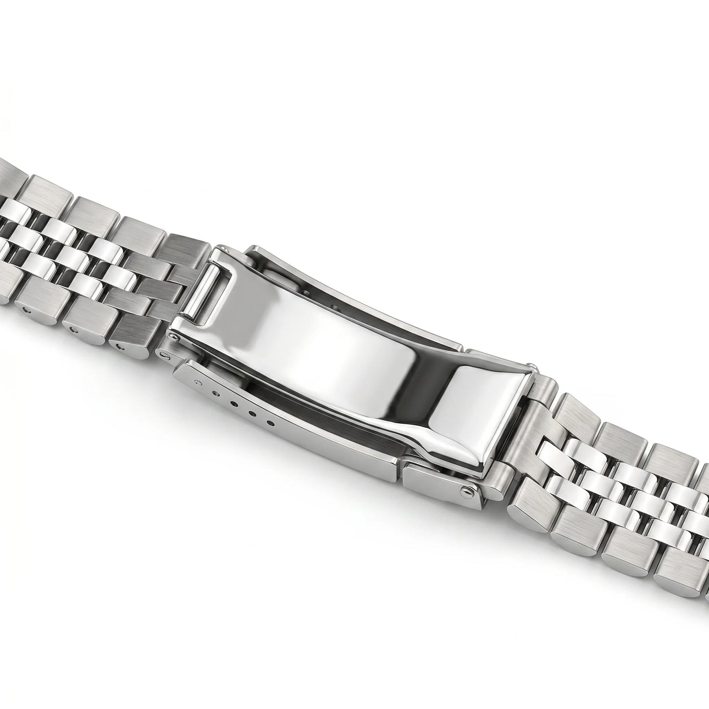 Bracciale per orologio in acciaio inossidabile massiccio 904L di qualità superiore, estremità curva da 20 mm, cinturino metallico a 3 maglie per uomo, orologio da immersione, chiusura di sicurezza