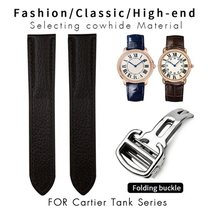 Bracelet de montre en cuir véritable 12mm 14mm 19mm 20mm 21mm 25mm pour Cartier Tank London Solo, en cuir de vachette texturé lychee noir