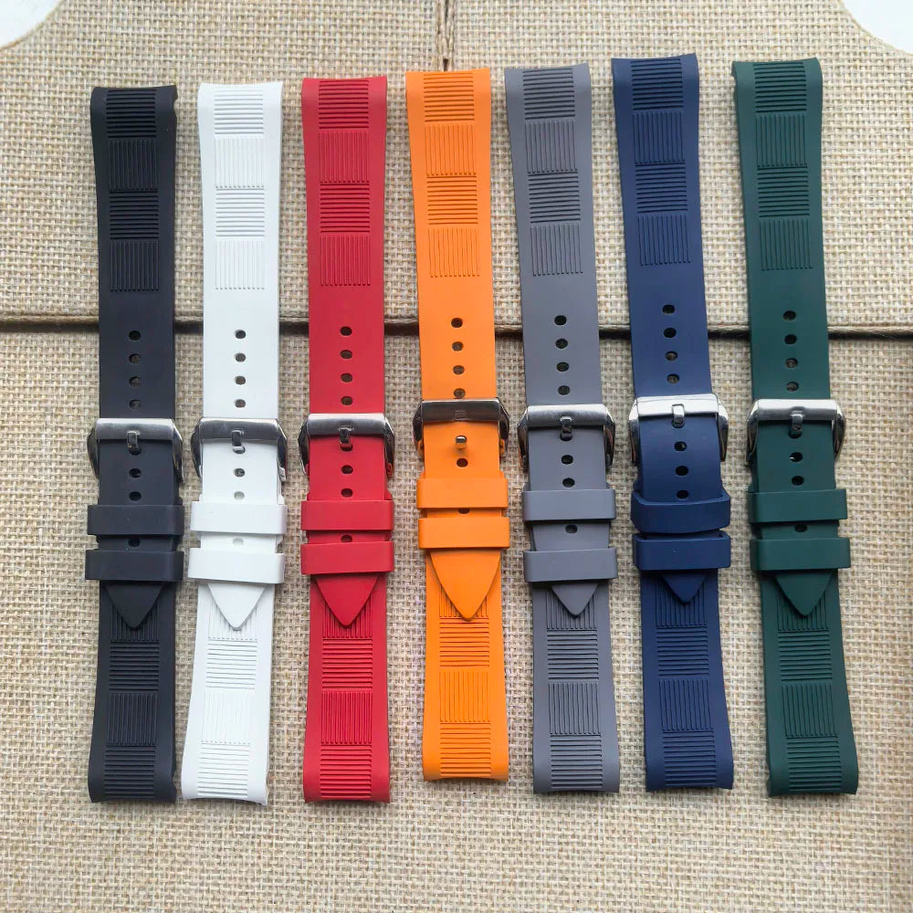 Bracelet de montre 20mm 22mm à extrémité incurvée, adapté aux montres à quartz Omega Rolex pour hommes, accessoires, bracelet en caoutchouc FKM, fluoroélastomère, multicolore, tendance