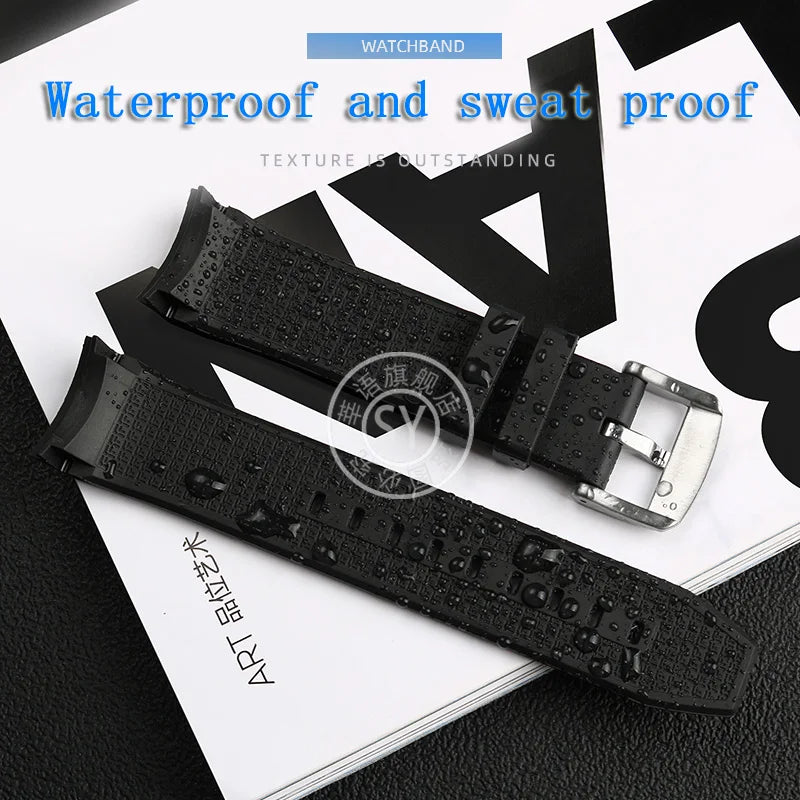 Rubber watch strap with curved interface, for Tissot 1853 Sports Starfish Seastar T series, 1853 120407 A T 120417 A 21mm 22mm strap