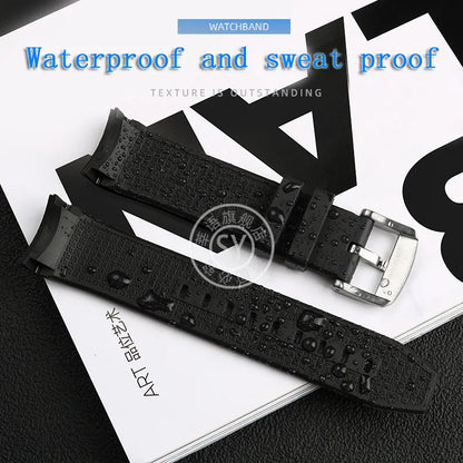 Rubber watch strap with curved interface, for Tissot 1853 Sports Starfish Seastar T series, 1853 120407 A T 120417 A 21mm 22mm strap