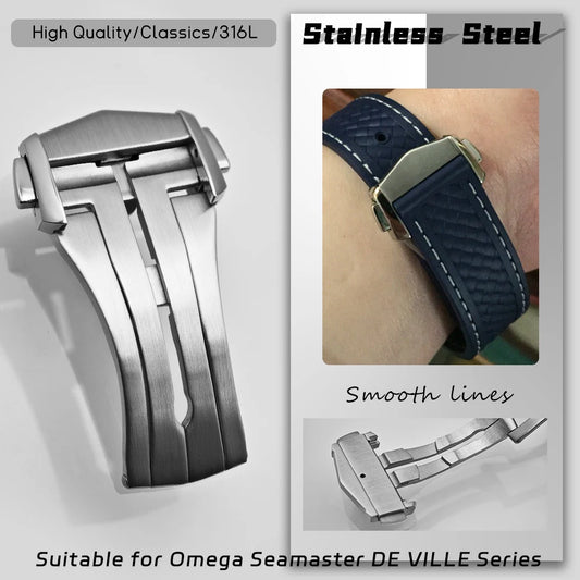 High-quality 18mm Foldable Clasp for Omega Seamaster De Ville AT150 Watch Bracelet, 316L Stainless Steel Folding Buckle