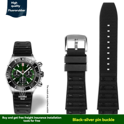 22mm 24mm FKM Viton Rubber Strap for Breitling Super Chronomat B01 44 Avenger, Waterproof Fluororubber Watch Band for Men