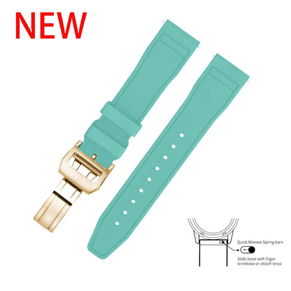 20mm 21mm 22mm Premium FKM Fluoro Rubber Watch Straps FPM Butterfly Buckle Quick Release Watch Bands for I-WC Watch Bands