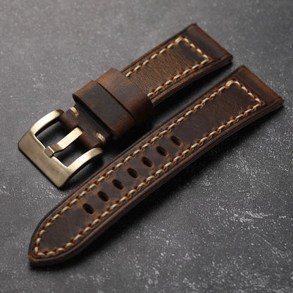 Cinturino per orologio in pelle bovina da uomo, fatto a mano, primo strato, 20 21 22 24 26MM, Vintage, bronzo, spesso, stile vintage