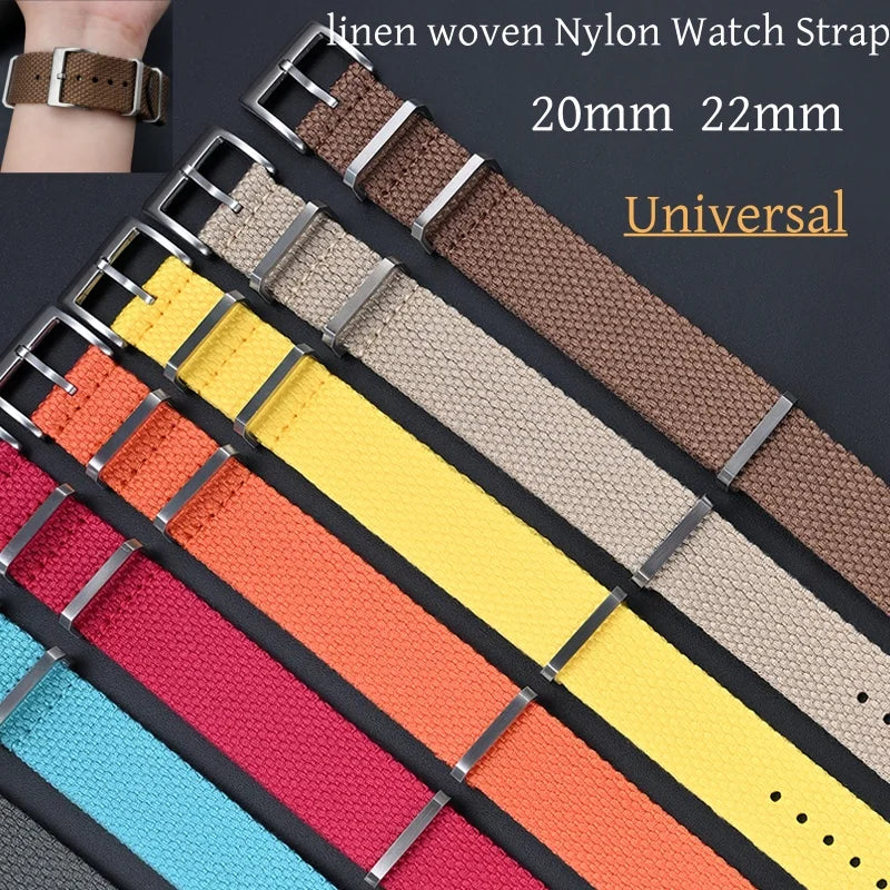 Premium Quality Linen NATO Strap, 20mm 22mm, for OMEGA SEIKO, Sport Woven Nylon Watch Band, Soft Replacement Strap for Men and Women