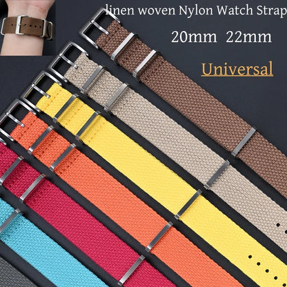 Premium Quality Linen NATO Strap, 20mm 22mm, for OMEGA SEIKO, Sport Woven Nylon Watch Band, Soft Replacement Strap for Men and Women