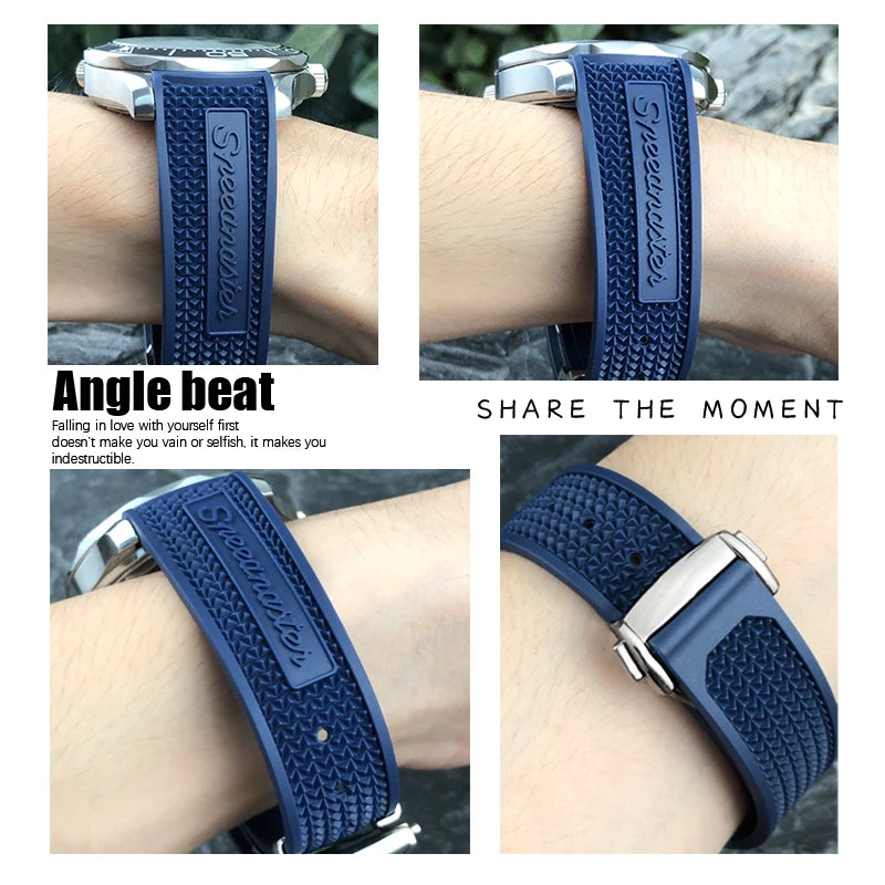 Soft Rubber and Silicone Watch Strap, 19mm 21mm 20mm 18mm, for Omega Speedmaster Seamaster 300 Sport Watch, Black and Blue Bracelets
