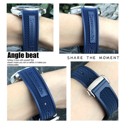 Soft Rubber and Silicone Watch Strap, 19mm 21mm 20mm 18mm, for Omega Speedmaster Seamaster 300 Sport Watch, Black and Blue Bracelets