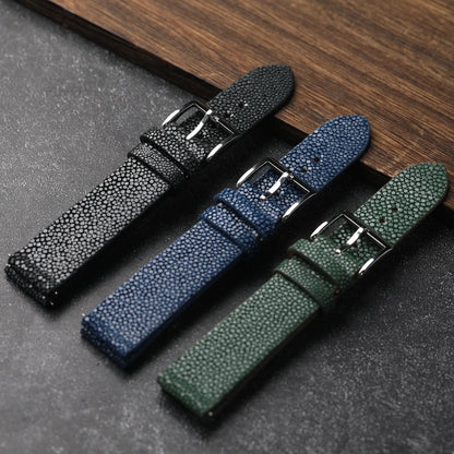 Handmade Beaded Fish Leather Bracelet, 18MM 19MM 20MM 21MM 22MM, Black, Blue, Green, Watch Strap