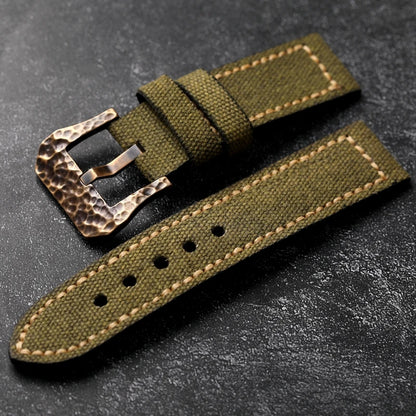 Bracelet de montre en toile bronze fait main pour homme, bracelet de style vintage, martelé, structuré, épais, noir, vert, 20mm, 22mm, 24mm, 26mm