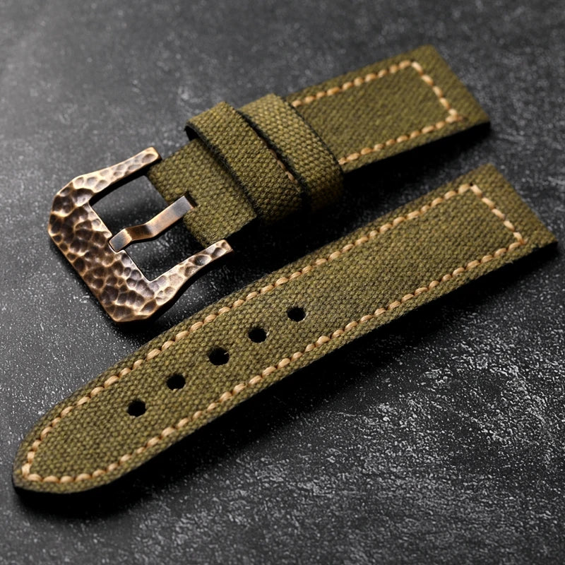 Bracelet de montre en toile bronze fait main pour homme, bracelet de style vintage, martelé, structuré, épais, noir, vert, 20mm, 22mm, 24mm, 26mm
