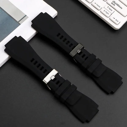 For Bell & Ross BR-03 BR-01 BR-X1 large convex silicone rubber strap 34x24mm BR01 BR02 waterproof strap Bell Ross