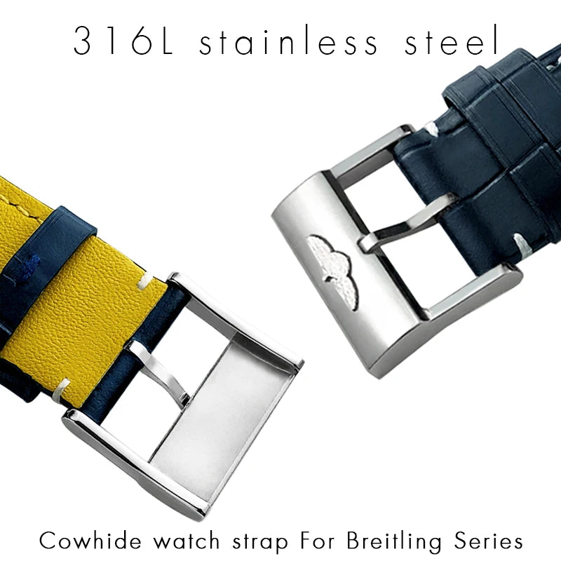 Bracelet de montre en cuir véritable 20mm 21mm 22mm pour Breitling Avenger Navitimer Chronomat Superocean Heritage Yellow Wolf