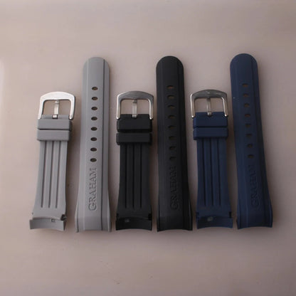 Bracelet de montre en Silicone 24mm pour Bracelet Graham, extrémité incurvée, en caoutchouc, avec boucle en acier inoxydable, noir, bleu, nouveau