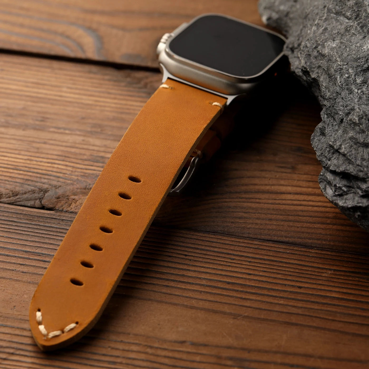 Cinturino in vera pelle bovina premium fatto a mano, vera pelle blu e gialla compatibile con Apple Watch 49MM 46MM 45MM 44MM Ultra S13