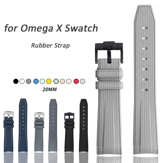 Cinturino per orologio Omega X Swatch Joint MoonSwatch, per Seamaster 300 uomo donna, in gomma siliconica da 20 mm con estremità ricurva