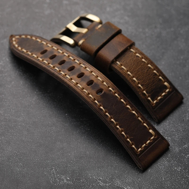 Cinturino per orologio in pelle bovina da uomo, fatto a mano, primo strato, 20 21 22 24 26MM, Vintage, bronzo, spesso, stile vintage
