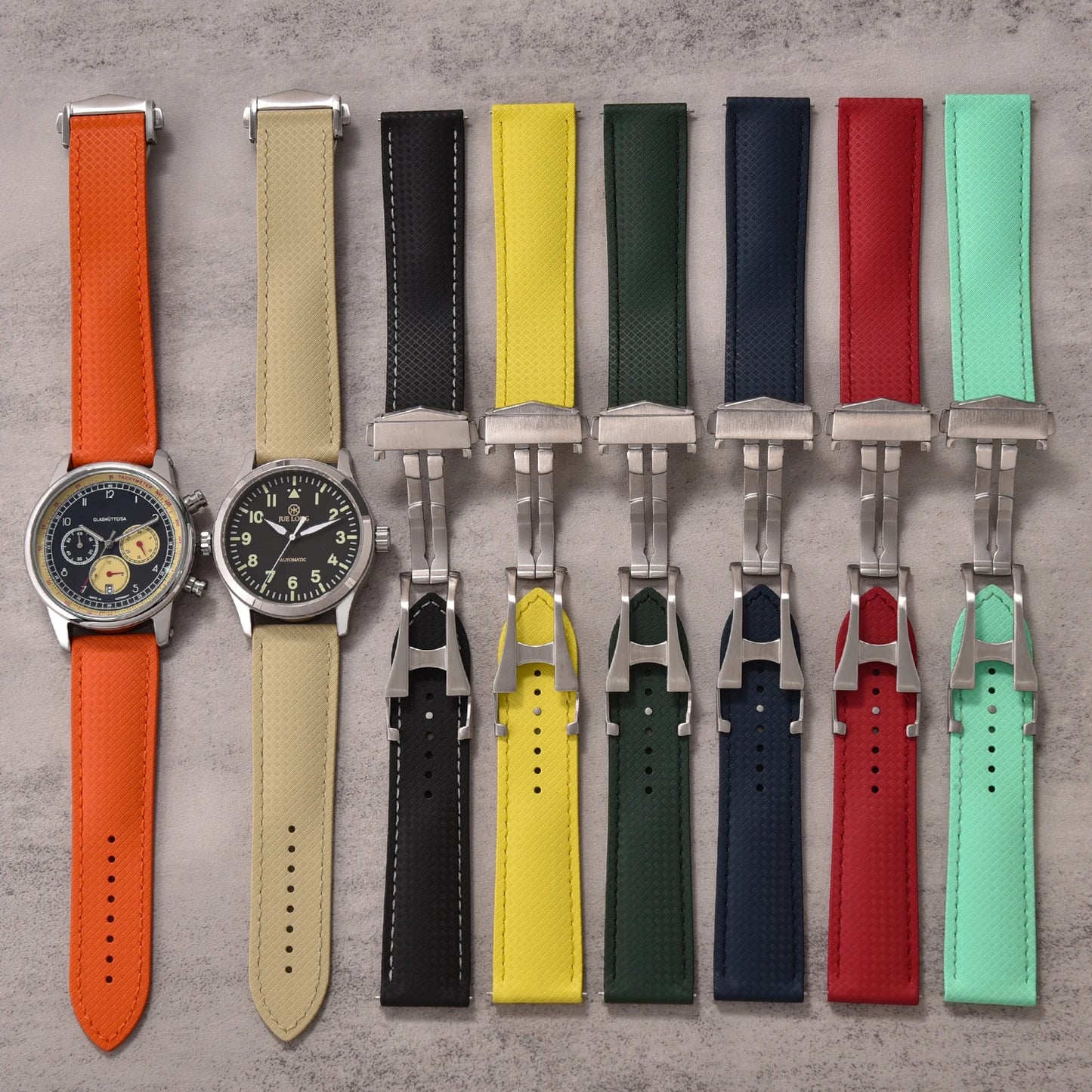 OZE Bracelet montre en Caoutchouc fluorocarbone - Surpiqures / Motif Racing - Déployante - Universel