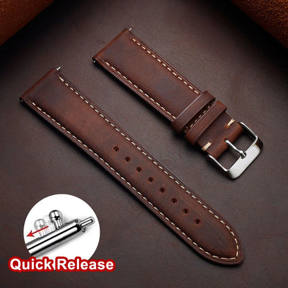 Cowhide Leather Watch Strap, 14mm 16mm 18mm 20mm 22mm 24mm, Retro Dark Brown, Quick Release, for Samsung Galaxy Watch 7/6/5/4 44mm