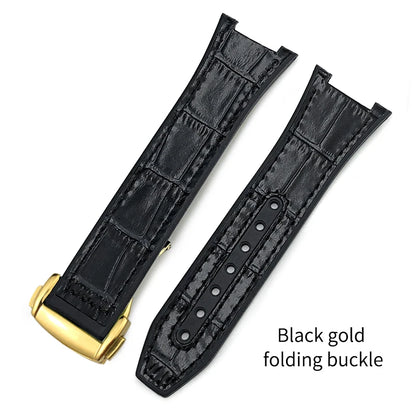 Concave Rubber Cowhide Watch Band, Silicone Leather Watch Strap, Special for Omega Constellation Foldover Structure, 25mm * 14mm