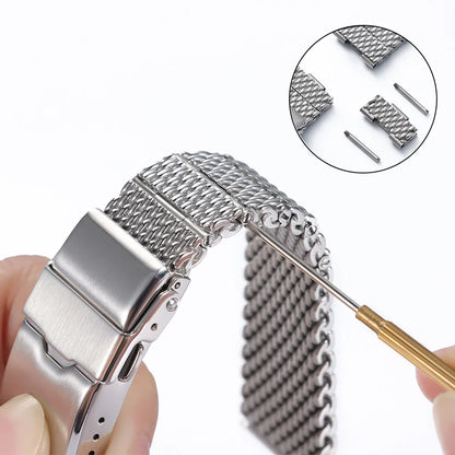 Bracciale universale in maglia di acciaio inossidabile, estremità piatta, a vite, argento, alta qualità, alla moda, chiusura pieghevole in metallo, 22 mm