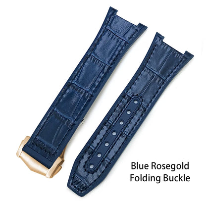 Concave Rubber Cowhide Watch Band, Silicone Leather Watch Strap, Special for Omega Constellation Foldover Structure, 25mm * 14mm